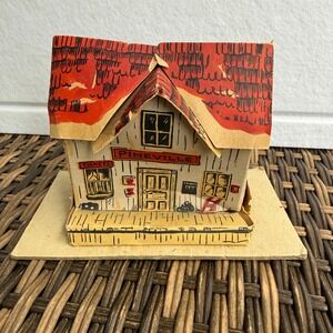 Vintage Putz Style Cardboard House Pineville Station Train Depot 6.5"
